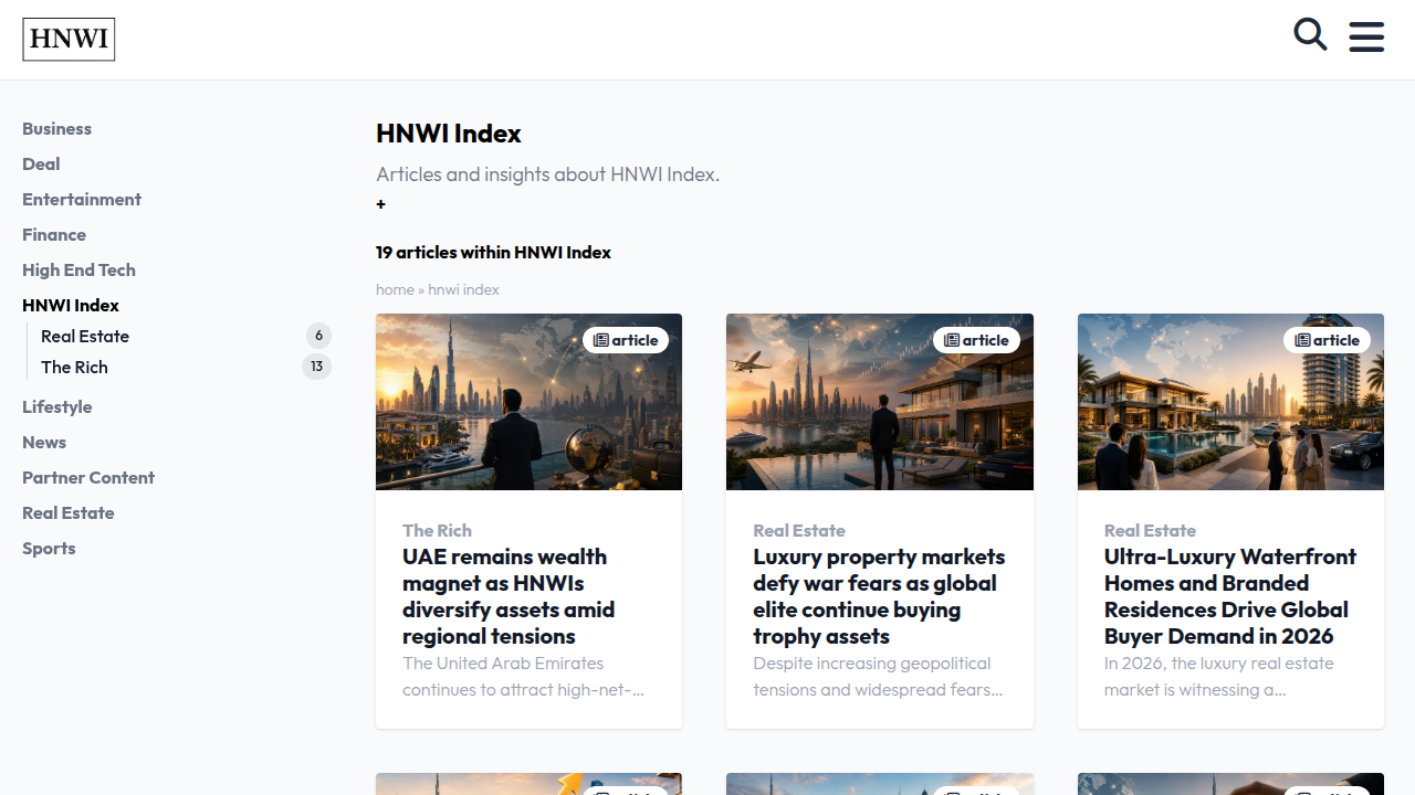 The HNWI Index website highlights the UAE as a top destination for high-net-worth individuals.