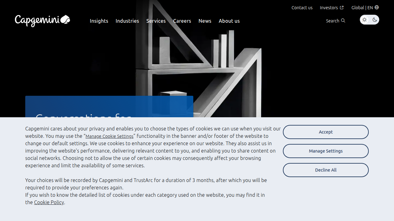 A screenshot of the Capgemini website, referencing their World Wealth Report for global investor portfolio insights.