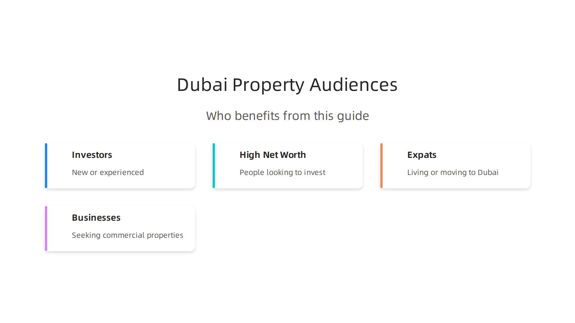 An infographic detailing the various individuals and entities who can benefit from this guide on choosing a Dubai property agency.