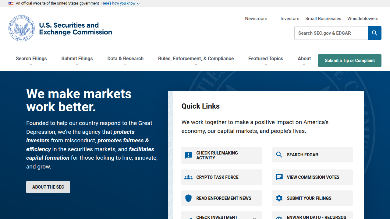The official website of the U.S. Securities and Exchange Commission, a key regulatory body.